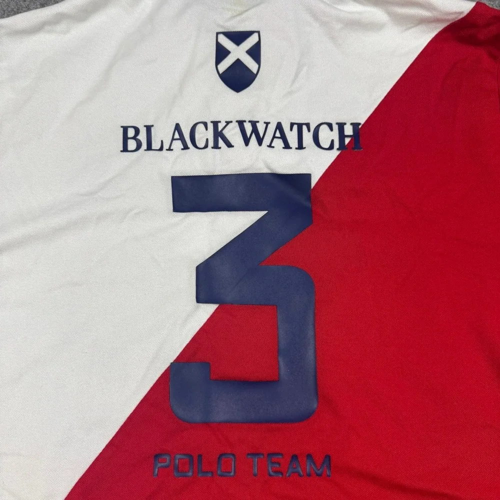 Polo Ralph Lauren Shirt Mens M Red White Blackwatch Polo Team Custom Fit Graphic